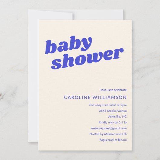 Modern Cute Blue White Retro Baby Shower  招待状 (正面)