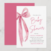 Modern Cute Blush Pink Bow Baby Shower 招待状 (正面/裏面)