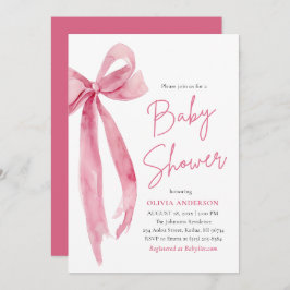 Modern Cute Blush Pink Bow Baby Shower 招待状
