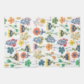 Modern cute botanical pattern Pink Blue yellow キッチンタオル (横)