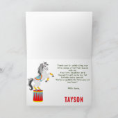 Modern Cute Circus Carnival 1st Birthday サンキューカード (内部)