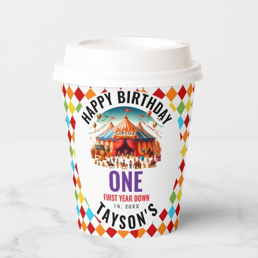 Modern Cute Circus Carnival 1st Birthday  紙コップ (正面)