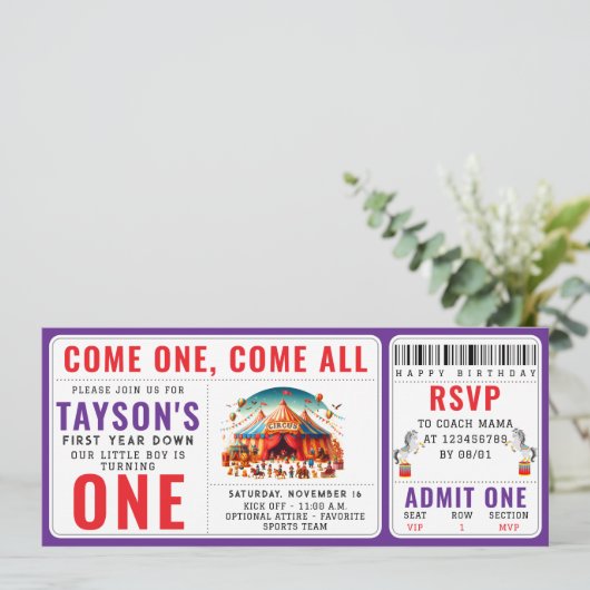 Modern Cute Circus Carnival 1st Birthday Ticket  招待状 (スタンド正面)
