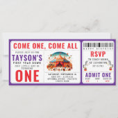 Modern Cute Circus Carnival 1st Birthday Ticket  招待状 (正面)