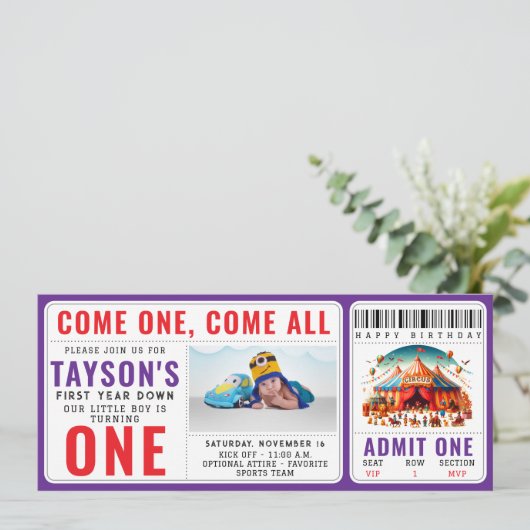 Modern Cute Circus Carnival 1st Birthday Ticket 招待状 (スタンド正面)
