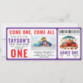 Modern Cute Circus Carnival 1st Birthday Ticket  招待状 (正面)