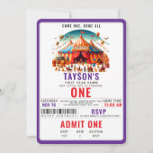 Modern Cute Circus Carnival Festival 1st Birthday 招待状 (正面)