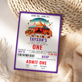 Modern Cute Circus Carnival Festival 1st Birthday 招待状