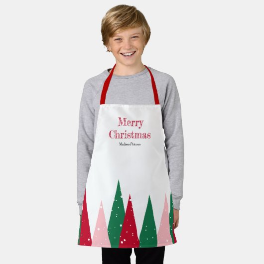 Modern Cute Colorful Christmas Tree Kids エプロン (着用した状態)