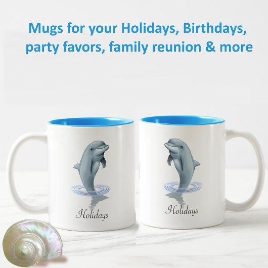 Modern Cute Dolphin, Script and Monogram ツートーンマグカップ