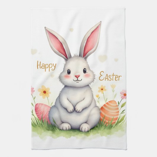 Modern Cute Easter Bunny And Eggs Collection キッチンタオル (縦)