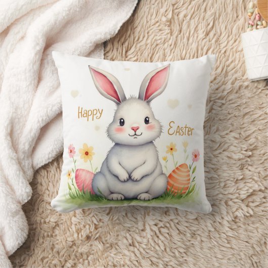 Modern Cute Easter Bunny And Eggs Collection クッション (ブランケット)