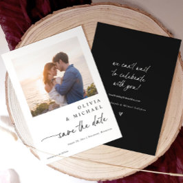 Modern Cute Handwriting Black and White Wedding セーブザデート
