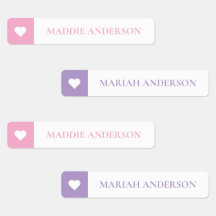 Modern Cute Hearts Kids Color Coded Name Labels