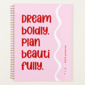 Modern Cute Inspiration Pink and Red Monogram Year プランナー手帳 (正面)