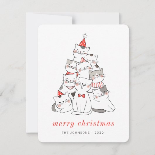 Modern Cute Kitten Cats Christmas Tree シーズンカード (正面)
