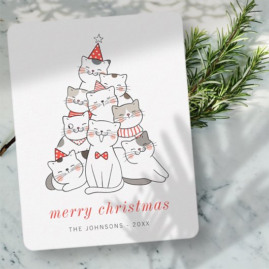 Modern Cute Kitten Cats Christmas Tree シーズンカード