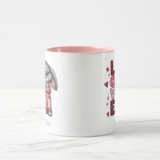 Modern Cute Love Bunny Valentines Day Name  マグカップ (中央)