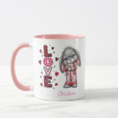 Modern Cute Love Bunny Valentines Day Name  マグカップ (左)