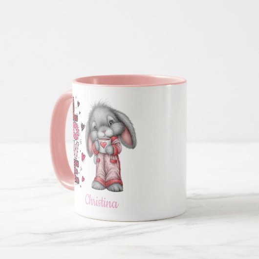 Modern Cute Love Bunny Valentines Day Name  マグカップ (正面左)