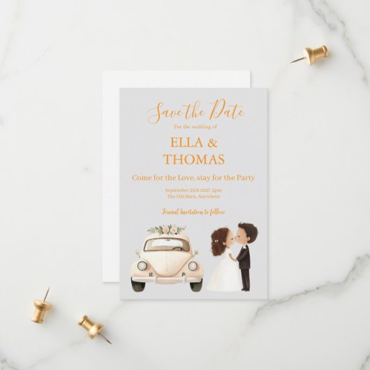 Modern Cute Marigold Text  セーブザデート (正面/裏面インサイチュ)