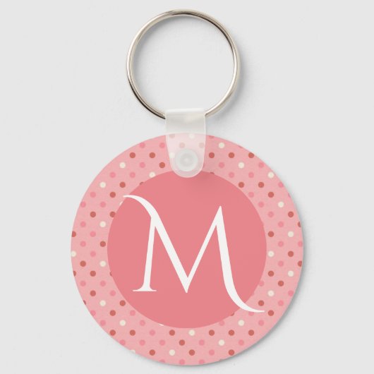 Modern Cute Pink Dotty Monogram キーホルダー (正面)