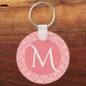 Modern Cute Pink Dotty Monogram キーホルダー (正面)