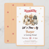 Modern Cute Puppy Dog Pet Birthday Party 招待状 (正面/裏面)