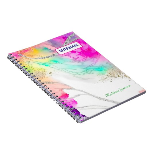 Modern Cute Rainbow Glitter  ノートブック (右側)