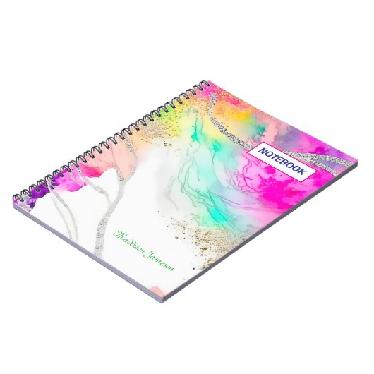 Modern Cute Rainbow Glitter ノートブック (左側)