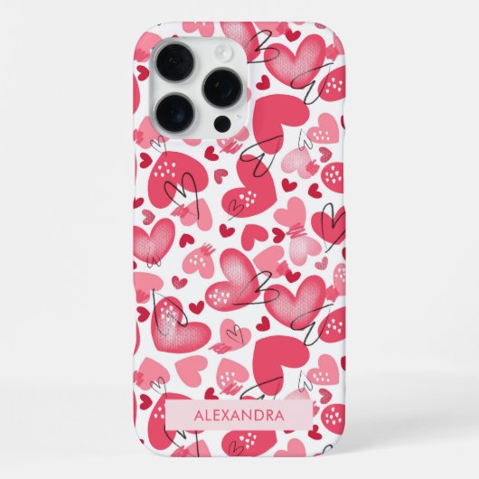 Modern Cute Red & Pink Hearts Valentines iPhoneケース (裏面)
