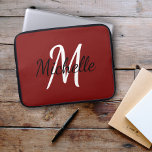 Modern Cute Simple Monogram Initial   Name Stylish ラップトップスリーブ<br><div class="desc">Laptop case with a red background and white custom monogram first initial and first name.</div>