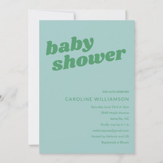 Modern Cute Soft Blue Green Retro Baby Shower  招待状 (正面)