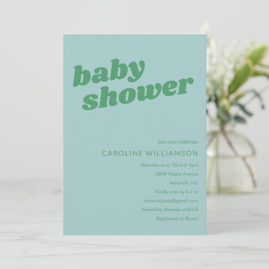 Modern Cute Soft Blue Green Retro Baby Shower  招待状 (スタンド正面)