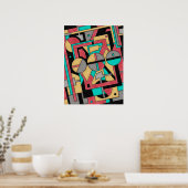 Modern Cyberpunk Geometric Abstract Pattern ポスター (キッチン)