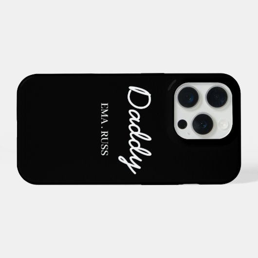 Modern Dad Kids Names Father's Day Script Black iPhoneケース (裏面横)