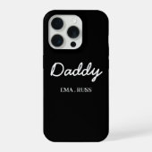 Modern Dad Kids Names Father's Day Script Black iPhoneケース (裏面)