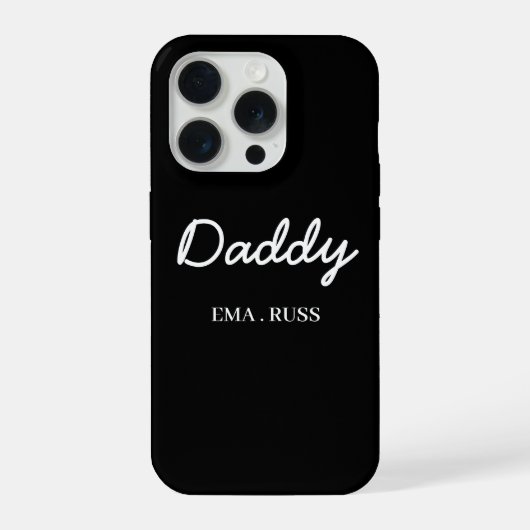 Modern Dad Kids Names Father's Day Script Black iPhoneケース (裏面)