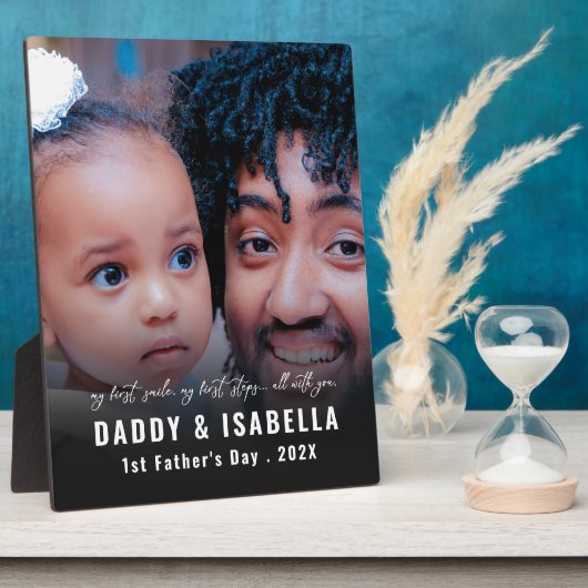 Modern Daddy and Baby 1st Fathers Day Photo フォトプラーク (側面)