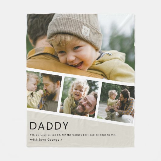Modern Daddy Photo Strip Collage フリースブランケット (正面)