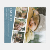 Modern Daddy Photo Strip Collage Blue フリースブランケット (正面(横))