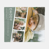 Modern Daddy Photo Strip Collage Green フリースブランケット (正面(横))