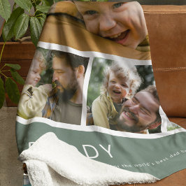 Modern Daddy Photo Strip Collage Green フリースブランケット