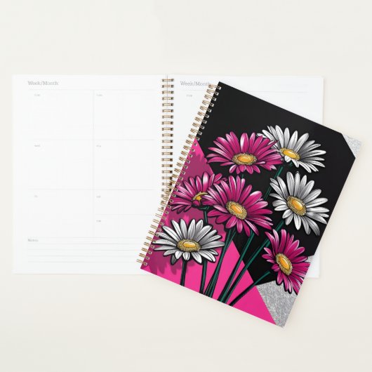 Modern Daisies Pink and White notebook プランナー手帳 (ディスプレー)