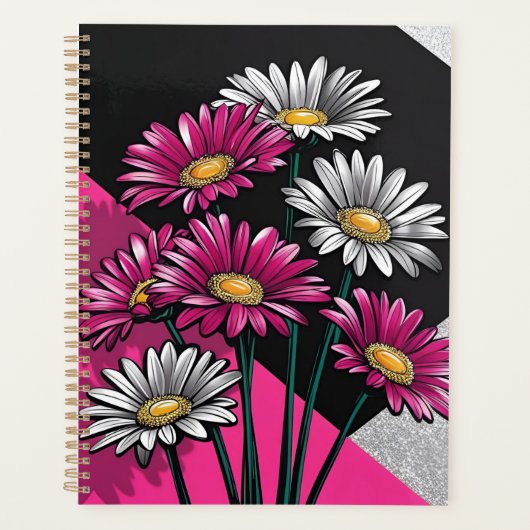 Modern Daisies Pink and White notebook プランナー手帳 (正面)