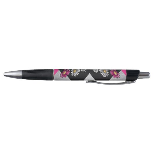 Modern Daisies Pink White Pen ボールペン (底)