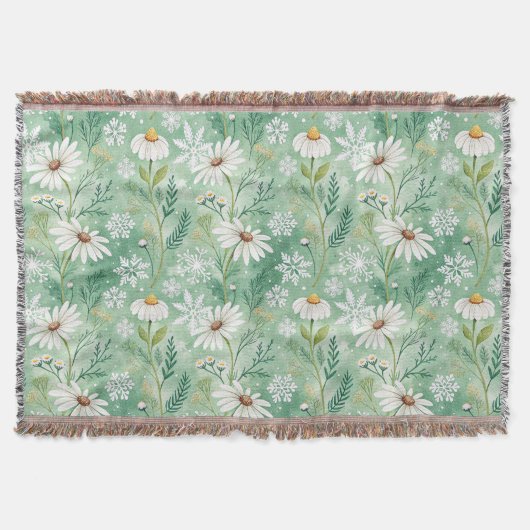 Modern Daisy Flowers Winter スローブランケット (正面)