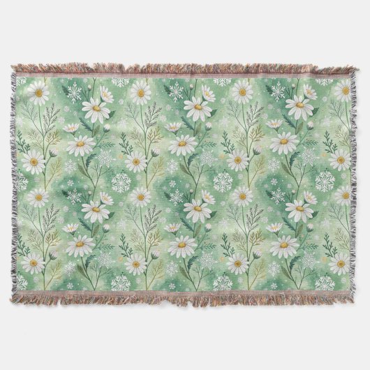 Modern Daisy Flowers Winter スローブランケット (正面)