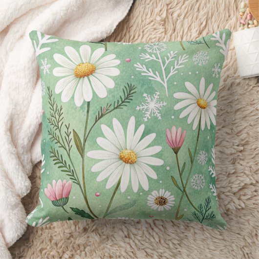 Modern  Daisy Flowers Winter pattern クッション (ブランケット)