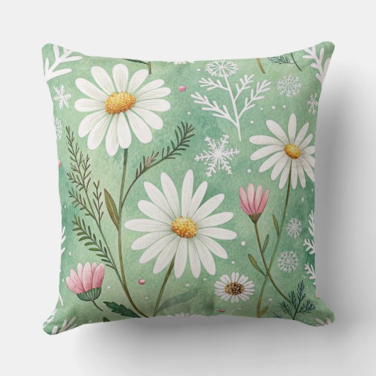 Modern  Daisy Flowers Winter pattern クッション (裏面)